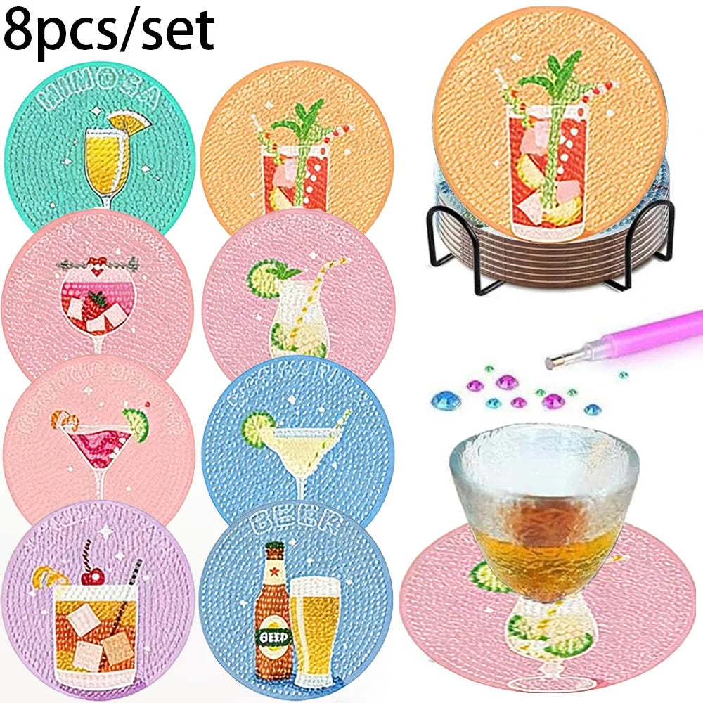 Van Gogh Starry Night Diamond Painting Coaster Kit with Metal Holder