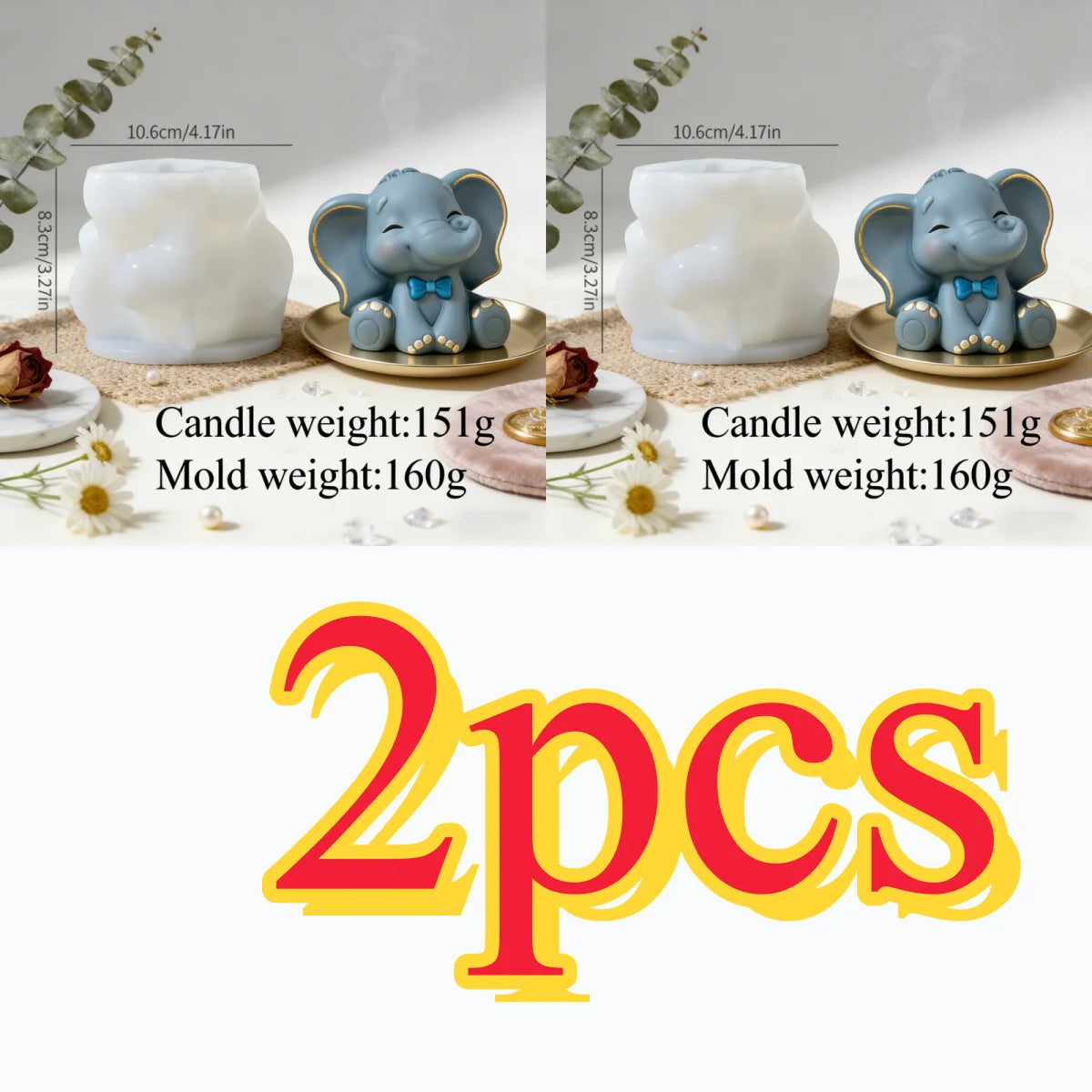 Two silicone molds of elephants used for making candle soap and resin crafts