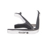 Silver and black zinc alloy guitar capo with a spring mechanism