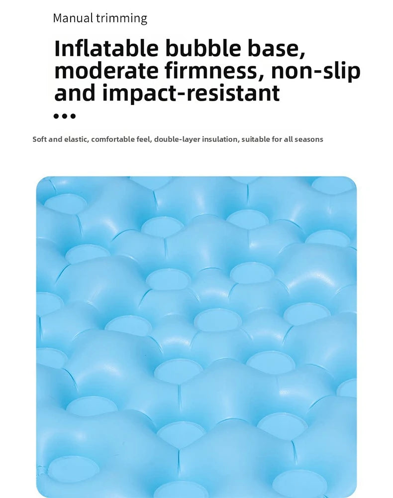 Light blue inflatable bubble base for a massage or therapy product.