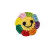 Handmade crochet sunflower decorative smile orb with colorful petals and a smiling face
