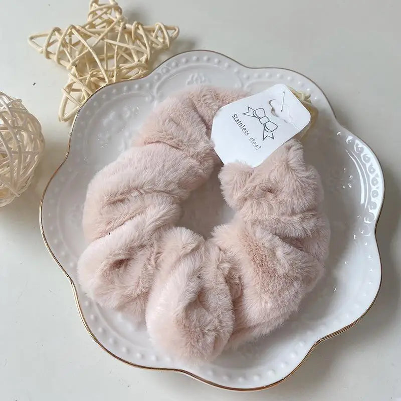 Plush Knit Scrunchie Hair Ties with Leather Accent