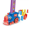A colorful domino train toy featuring purple and blue components with lights and sounds.