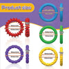 A set of colorful sensory fidget bracelets showing various sizes and textures for stress relief.