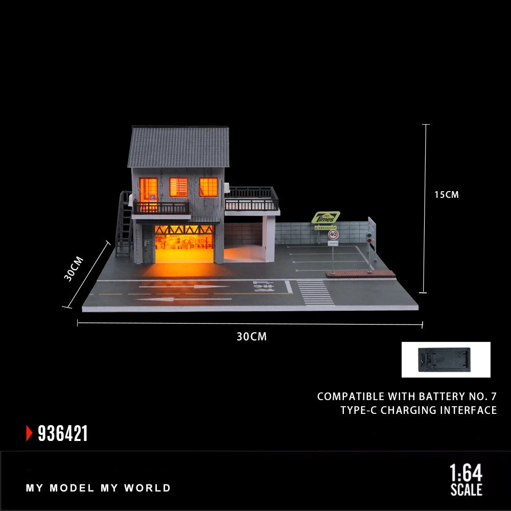 Japanese Style Auto Repair Shop Diorama with LED Lighting