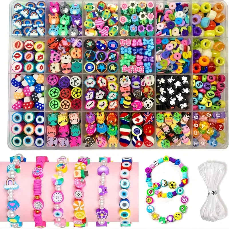 A large assortment of 700 pieces of beads and charms for jewelry making kits, including various colors and shapes.