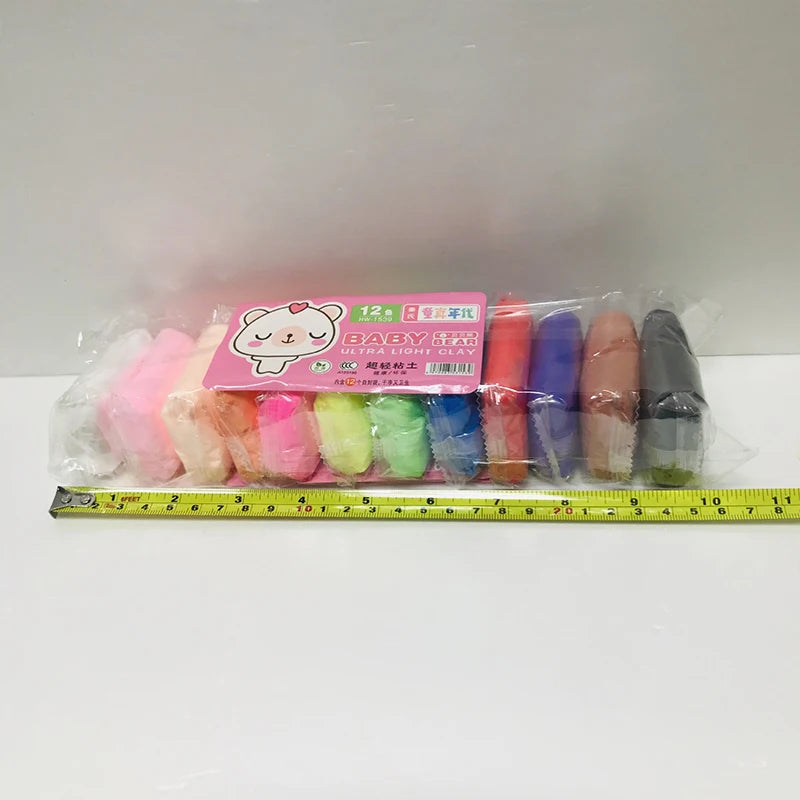 A set of colorful air-dry modeling clay in various shades and tools for creative kids.