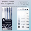 A set of six acrylic gel pens in various shades of gray and black for painting and sketching