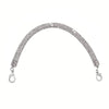 A sparkling rhinestone purse strap for handbags, curved and silver-toned.