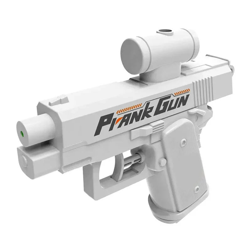 A white two-way prank water gun with a double spray function.