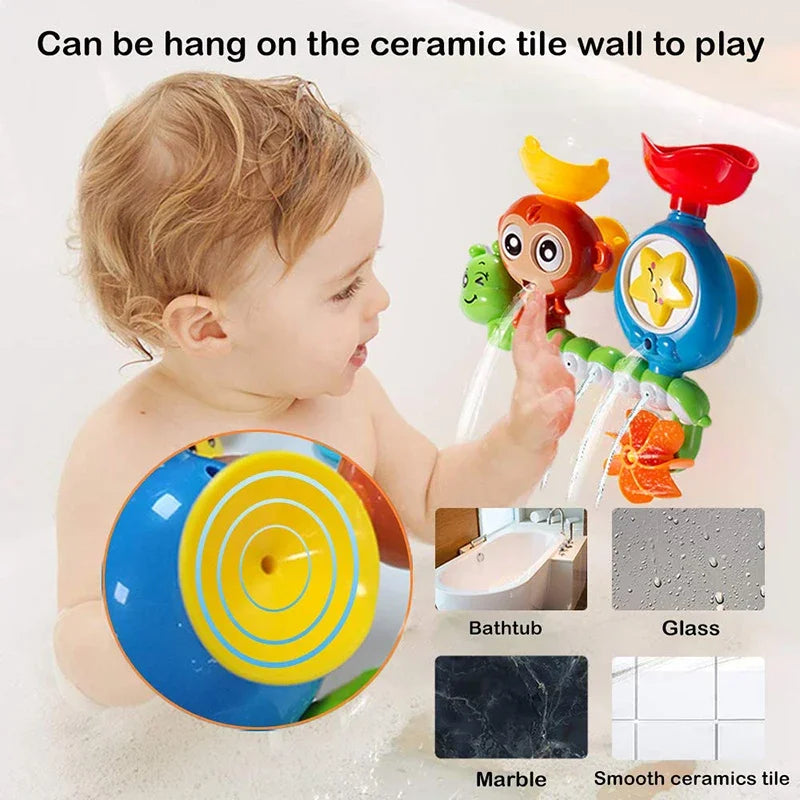 Monkey Caterpillar Wall-Mounted Bath Toy with Waterfall Fun
