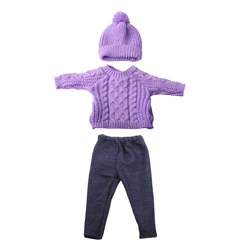3-Piece Knit Doll Outfit: Sweater, Hat & Pants