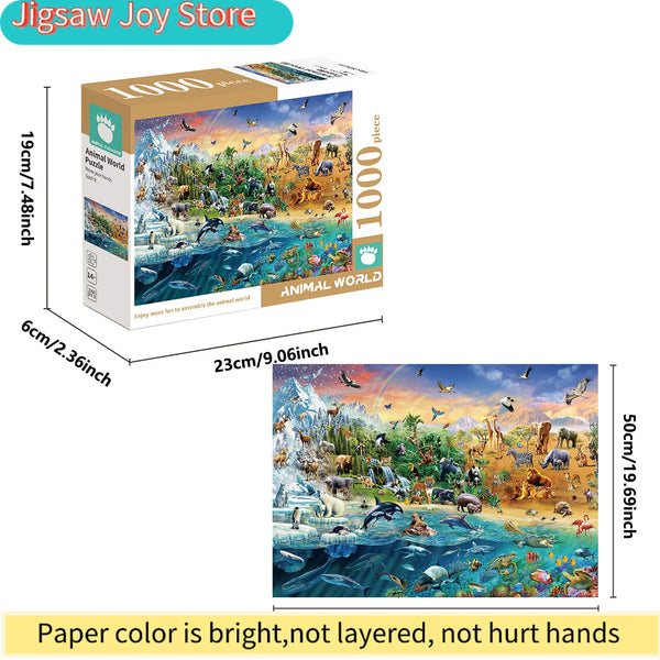 Boîte de puzzle de 1000 pièces Monde Animal avec scènes de faune et de nature.