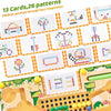 A wooden magnetic maze puzzle board for toddlers featuring 13 cards with 26 patterns.