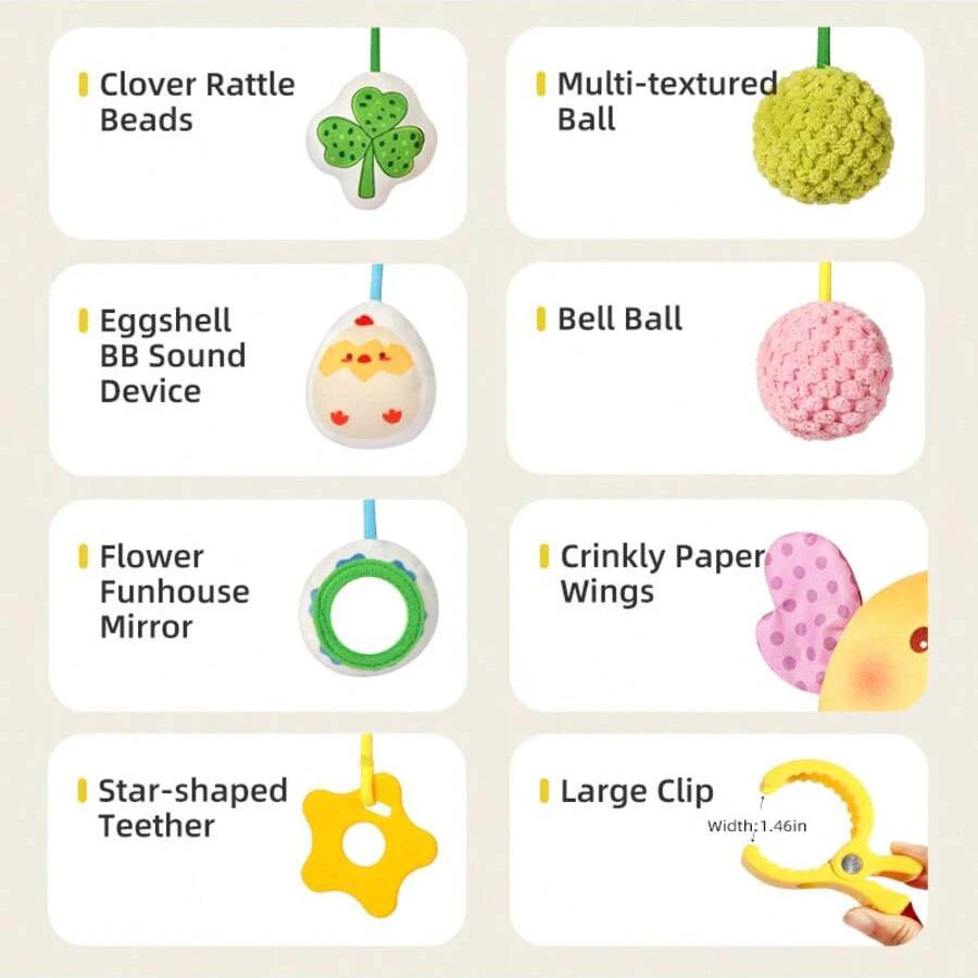 Baby Crib Hanging Rattle Teether Toy with Music & Chewable Charm