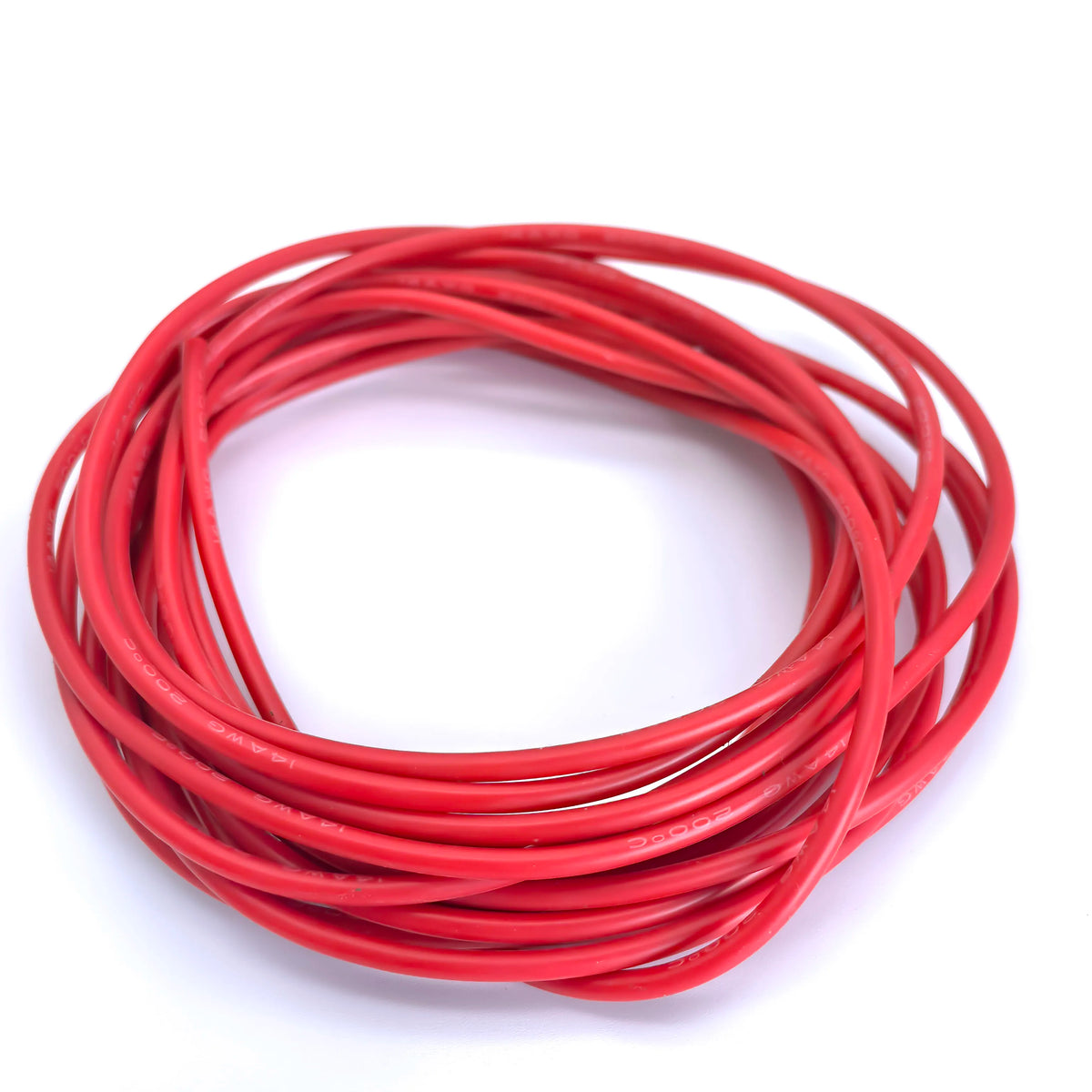 A coil of red flexible silicone tinned copper wire with multiple AWG gauges.