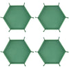 Four views of a green foldable PU leather hexagonal dice tray for tabletop games and desk organization.