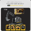 A die-cast toy excavator construction vehicle with multiple flexible and movable structures shown in various angles.