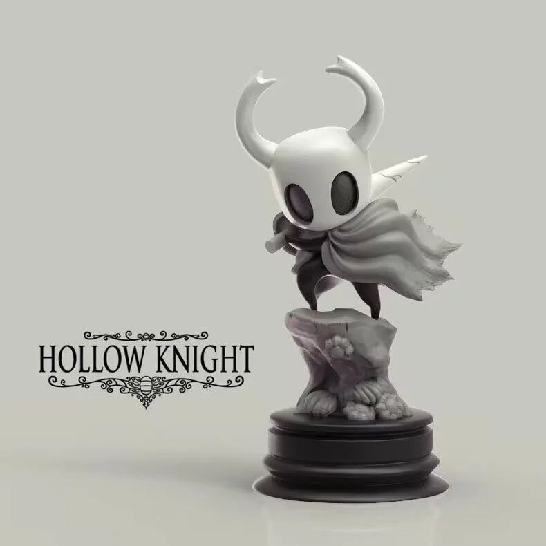 A handcrafted PVC figure of the Hollow Knight Little Knight collectible statue standing on a base.