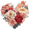A heart-shaped jigsaw puzzle featuring a colorful arrangement of dried and fresh flowers in shades of pink, orange, red, and 