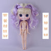 A blonde doll with purple hair and large blue eyes is shown alongside various hand accessories.