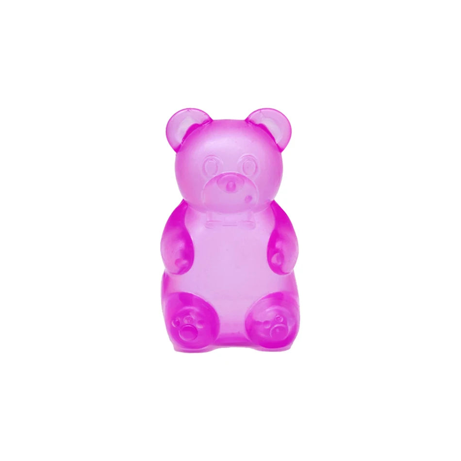 A pink silicone slow rising sensory fidget cube shaped like a bear for stress relief and focus.