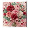 A vibrant floral painting kit featuring pink, red, and green flowers painted on a wooden frame with pearl accents.