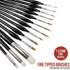 A set of thirteen thin tipped paint brushes for micro detailing and fine art work