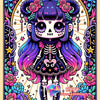 A diamond painting kit featuring a gothic tarot skull woman design with vibrant purple and pink colors.