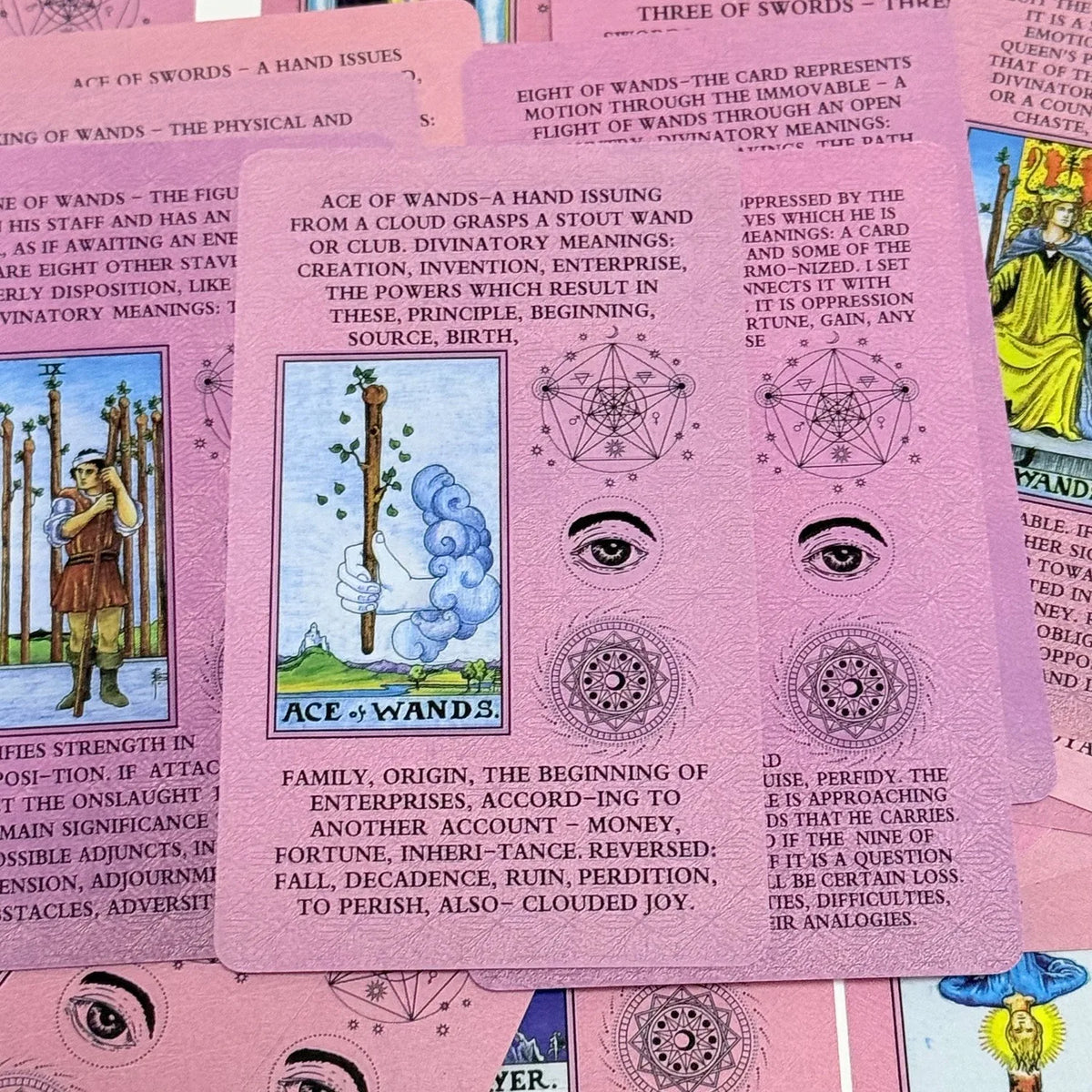 Pink Rider-Waite Tarot Cards – 78-Card English Deck with Keywords
