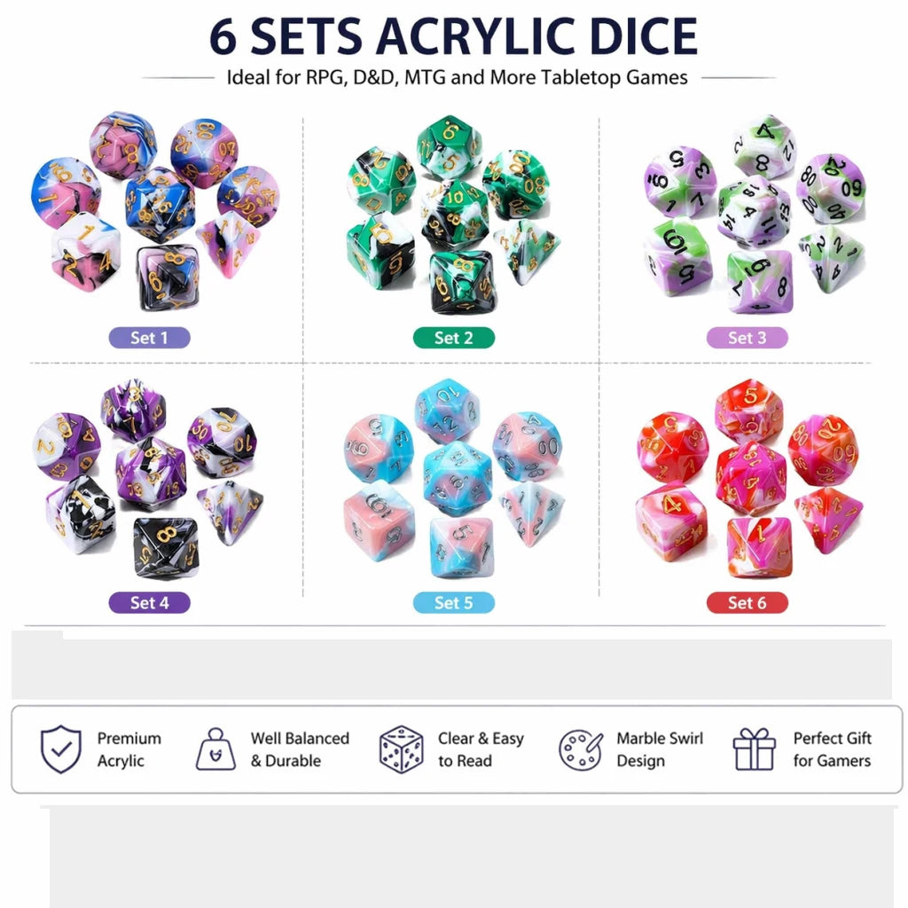 7-Piece Polyhedral Dice Set with Velvet Pouch for Tabletop RPGs