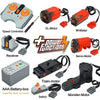A collection of Power Functions motors and servos including an XL-Motor, M-Motor, Servo-Motor, Train-motor, and Monster-Motor