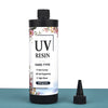 A bottle of clear UV resin hard type liquid with a black cap and a black dropper tip