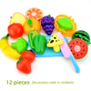 A set of 12 colorful pretend kitchen play food items including fruits and vegetables