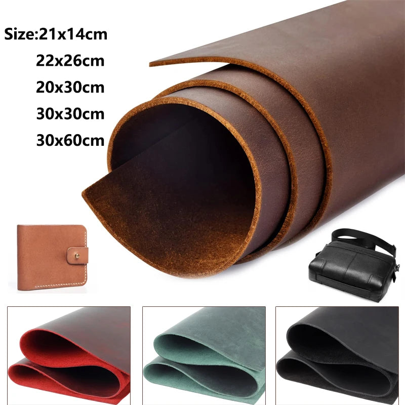 Roll of brown Crazy Horse leather for DIY crafting and leatherwork with a small leather pouch.