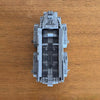 A gray LEGO model of an Imperial Troop Transport building, featuring detailed paneling and structural elements.