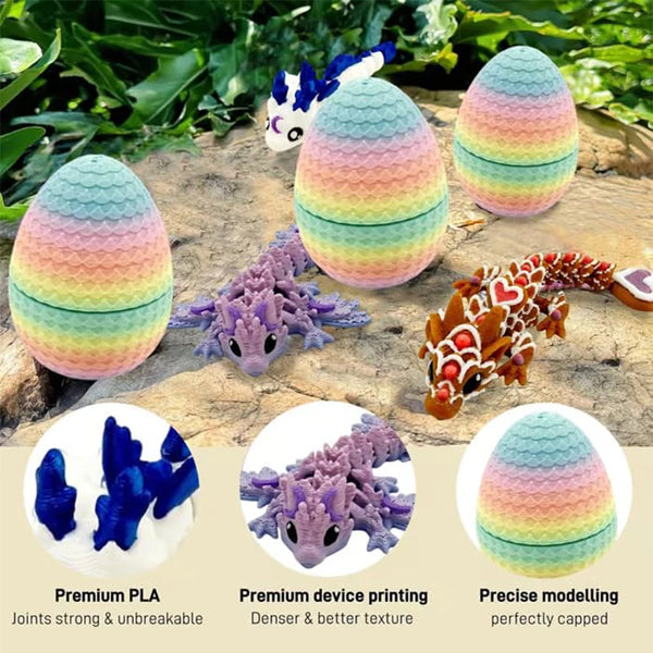 A set of six colorful plastic dragon eggs showing different textures and models for decoration