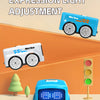 A blue mini bus toy with a light bar, demonstrating automatic expression light adjustment.