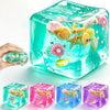 A collection of translucent, colorful ocean shell squishy stress balls and fidget toys.