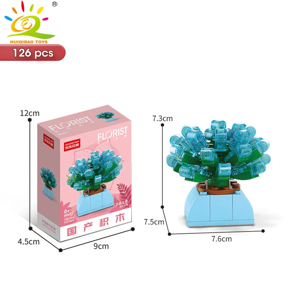 A box containing 126 pieces of DIY flower succulent building blocks set for desktop plant decor.