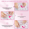 Instructions showing how to cut paper with a circle cutter using a multi-size button making machine kit