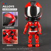 A red and black alloy motorcycle helmet miniature collectible figure.