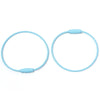 A pair of light blue stainless steel wire keychain rings with screw locks.