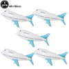 Five white and blue foil balloon airplane decorations for birthday parties