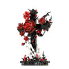 A black and red skeleton hand rose bouquet building kit featuring a cross design.