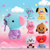 A collection of colorful kawaii anime mini plush keychains featuring characters like a blue horse, a purple bear, and a yello
