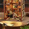 A wooden model kit of a fossil museum diorama featuring ancient artifacts and a dinosaur skeleton.