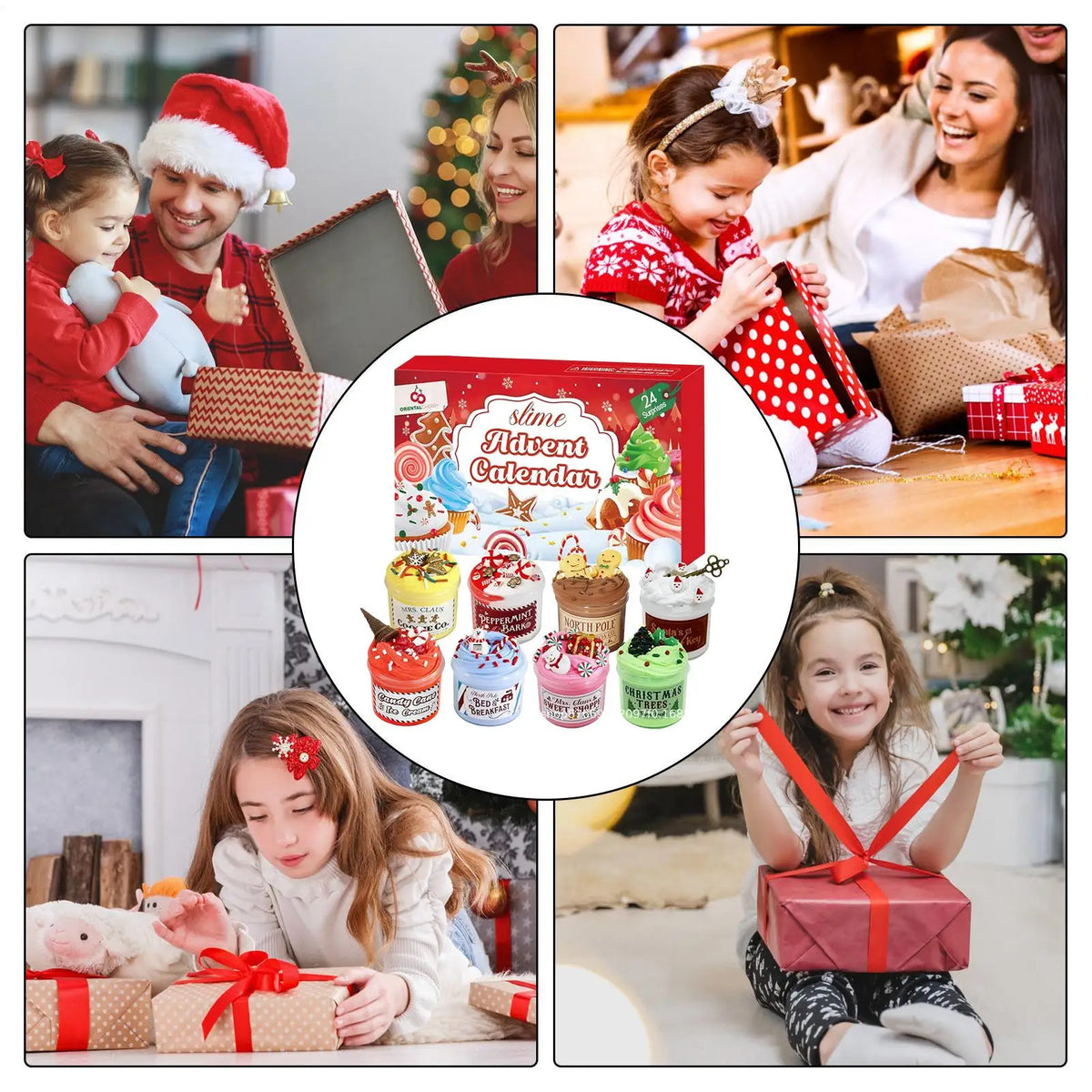 A colorful slime advent calendar box with 24 individual slime packets for kids