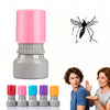 A pink and gray mosquito prank stamp is shown next to a drawing of a mosquito and several people.