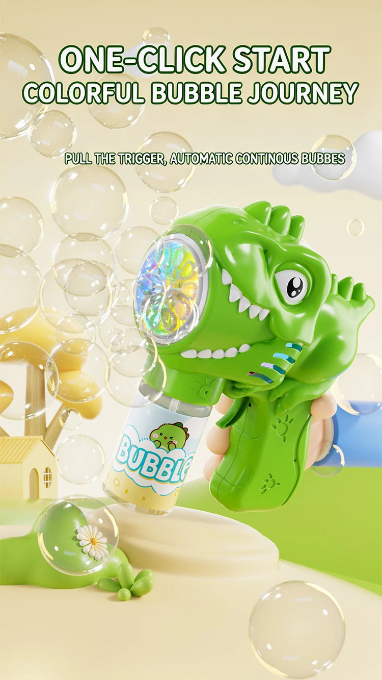 Dinosaur Bubble Gun for Kids – Auto Blower with Refillable Liquid